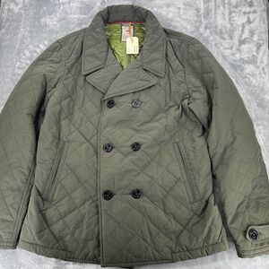 New Relwen Thermal P-Coat Mens‎ XL Olive Green Quilted Double Breasted Huckberry